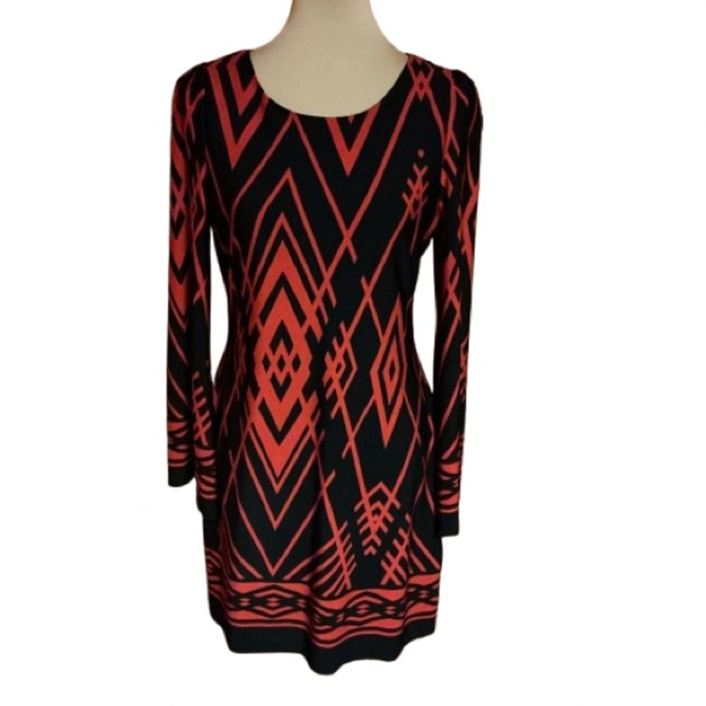 Nico LA bright geometric bell sleeve mini dress